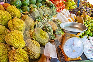 Various offers Thai food fruits Bangrak market Koh Samui Thailand