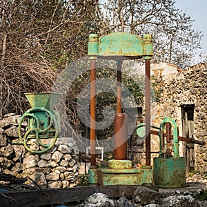 Various old rusty vintage agricultural devices in Croatia