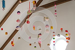 Various ornaments hanging from the ceiling