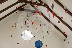 Various ornaments hanging from the ceiling