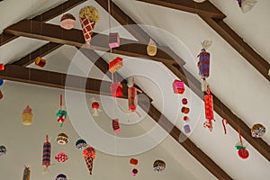 Various ornaments hanging from the ceiling