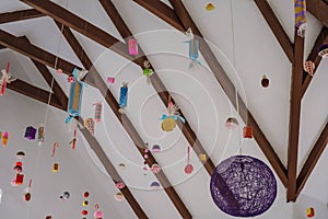 Various ornaments hanging from the ceiling