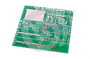 Various panelised RF PCBs isolated on the white background