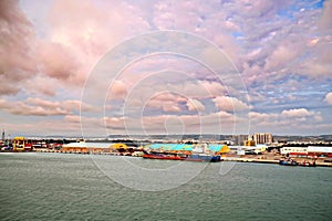 Various panoramic views of the port, piers, terminal and cityline of the Port Taichung.