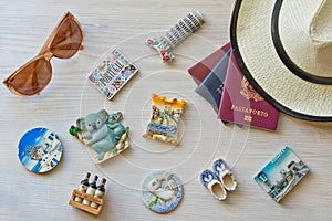 Various passports and souvenir