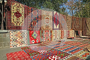 Various Patterns of Carpets for Sale at Vernissage Market in Downtown Yerevan, Armenia