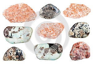 Various Pegmatite rocks isolated on white