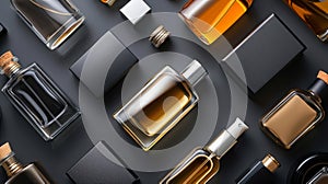 Various Perfume Bottles on a Black Background