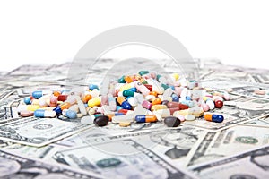 Various pharmaceuticals on dollar notes