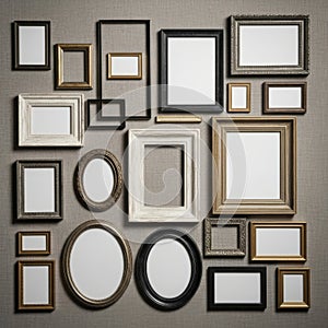 Various picture frames isolated on transparent background