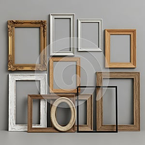 Various picture frames isolated on transparent background