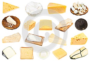Various pieces of cheeses isolated on white