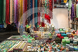 Various pieces of jewelry at the Jade Market, Hong Kong, Kowloon, Yau Ma Tei