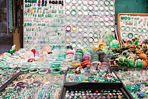 Various pieces of jewelry at the Jade Market, Hong Kong, Kowloon, Yau Ma Tei