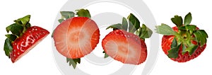 Various pieces of ripe red strawberries on isolated background