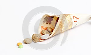 Various pills, tablettes,capsules on whte background