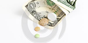 Various pills, tablettes, capsules on whte background