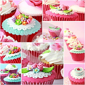 Various pinky and red cupcake, close up