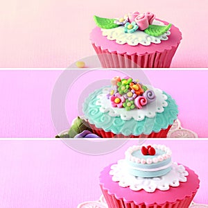 Various pinky and red cupcake, close up