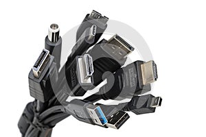 Various Plugs and Jacks with USB, HDMI, DisplayPort, Type-C
