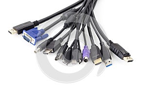Various Plugs and Jacks with USB, VGA, HDMI, DisplayPort, Type-C and other Connectors