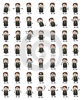 Various Poses of Priest Monk - Set of Concepts Vector illustrations