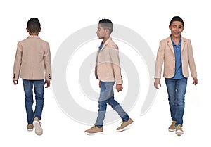 Various poses on same boy on white background photo