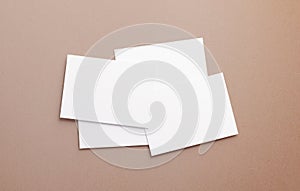 Various postcards mockup blank paper template on a color background. White empty card for design in 3D rendering