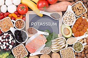 Potassium food sources, top view photo