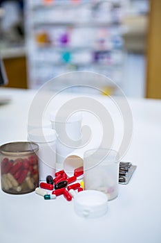 Various prescription medicines on table