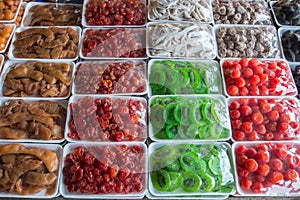 Various preserved fruits at retail store