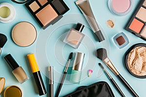 Various products for makeup. Professional makeup tools. Makeup products