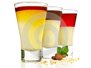 Various Pudding in Glasses on white Background - Isolated