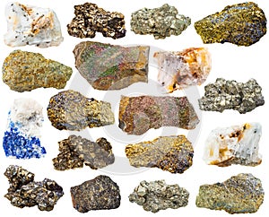 Various pyrite mineral gem stones and rocks