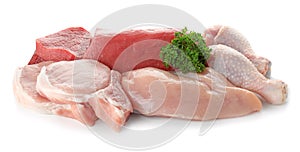 Various raw meats with parsley photo
