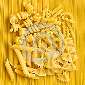 The various raw pasta background