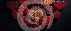 various red biscuits in a circle of hearts, emotionally complex, comfycore photo