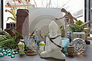 Various religious and cultural sculptures from different religions