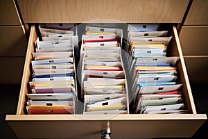 various resumes neatly arranged in a drawer