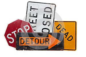 Various road signs on a white background photo