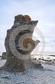 Hand-shaped rock formation on the island of FÃÂ¥rÃÂ¶, Langhammars RaukomrÃÂ¥de, Sweden, Gotland, Europe photo