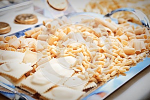 Raw pasta background close up