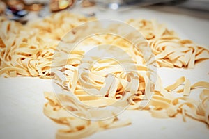 Raw pasta background close up