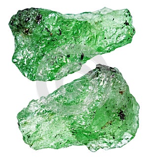 various samples of raw tsavorite minerals isolated