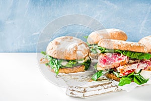 Various seafood and fish burgers assortment