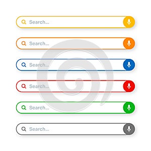 Various search bar templates. Internet browser engine with search box, address bar and text field. UI design, website