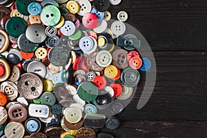 Various sew-on buttons. Sew-on buttons close-up.