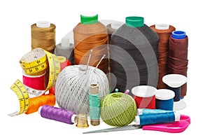 Various sewing objects isolated on white