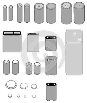 Various shape of batteries set