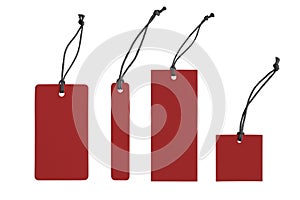 Various shape of blank red paper label or cloth tag set isolated on white background